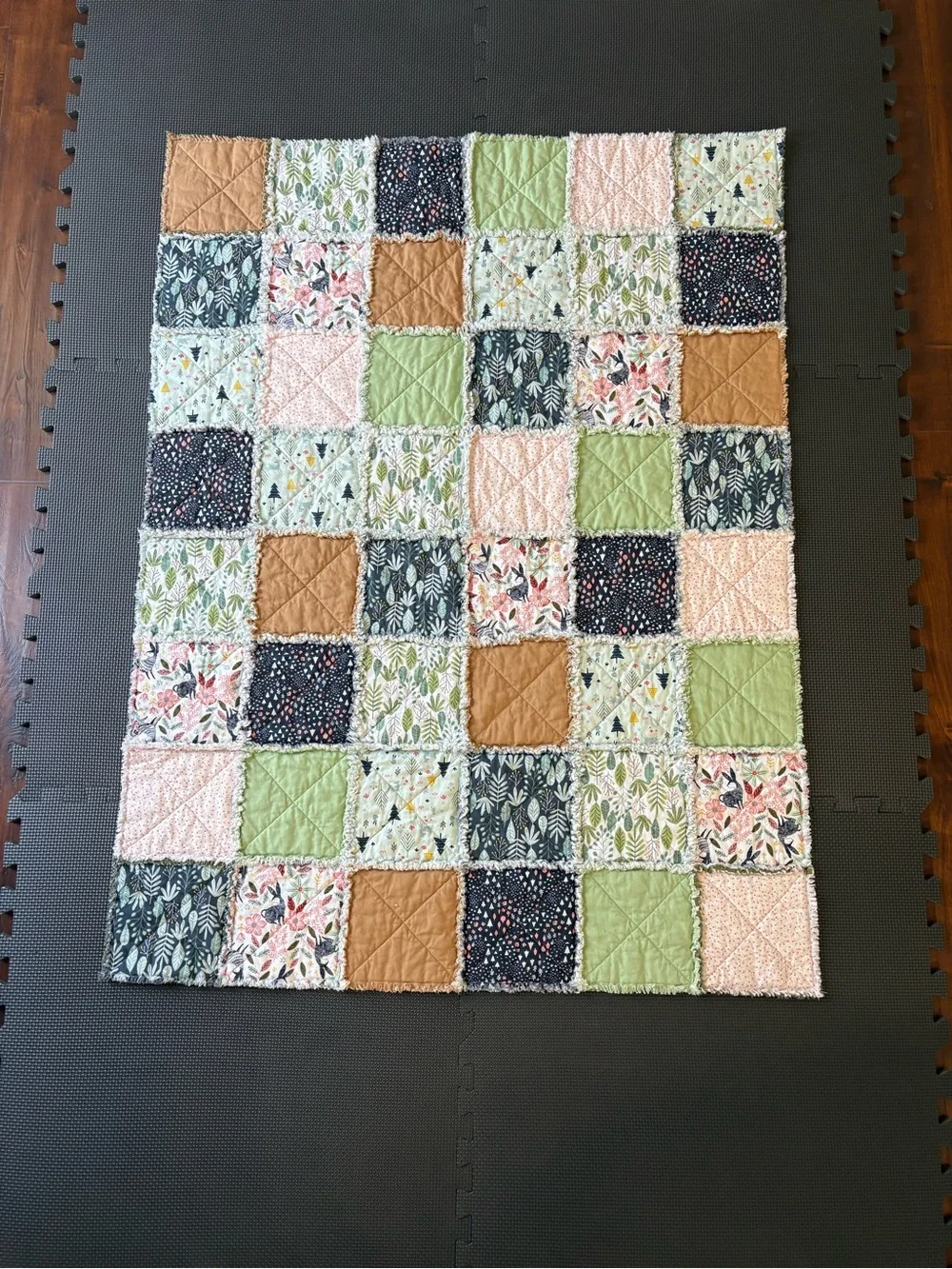 NEW Handmade Cotton Patchwork Baby Rag Quilt - Greens, Blues, Pinks & Whites